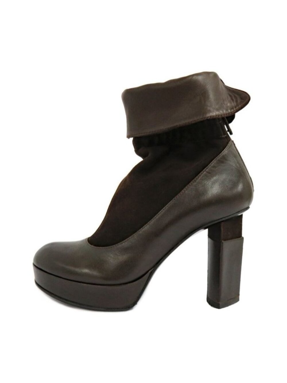Fendi Thick Heel Platform Boots 36.5 Brown Leather Suede Short Back